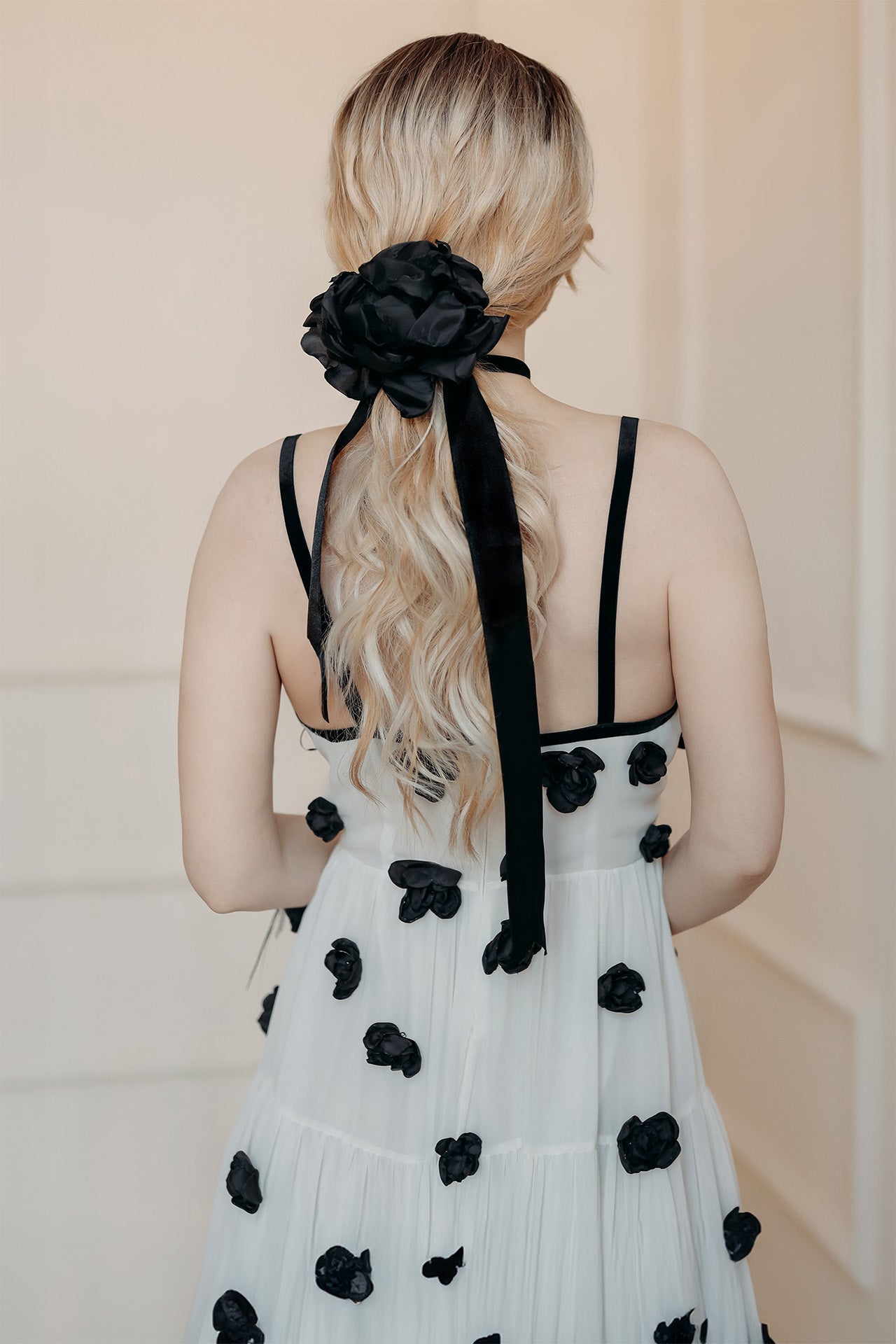 Midnight Floral Cascade Midi Dress